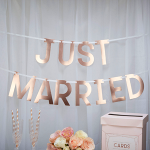 "Just Married" kirjainnauha 1,5 m - ruusukulta