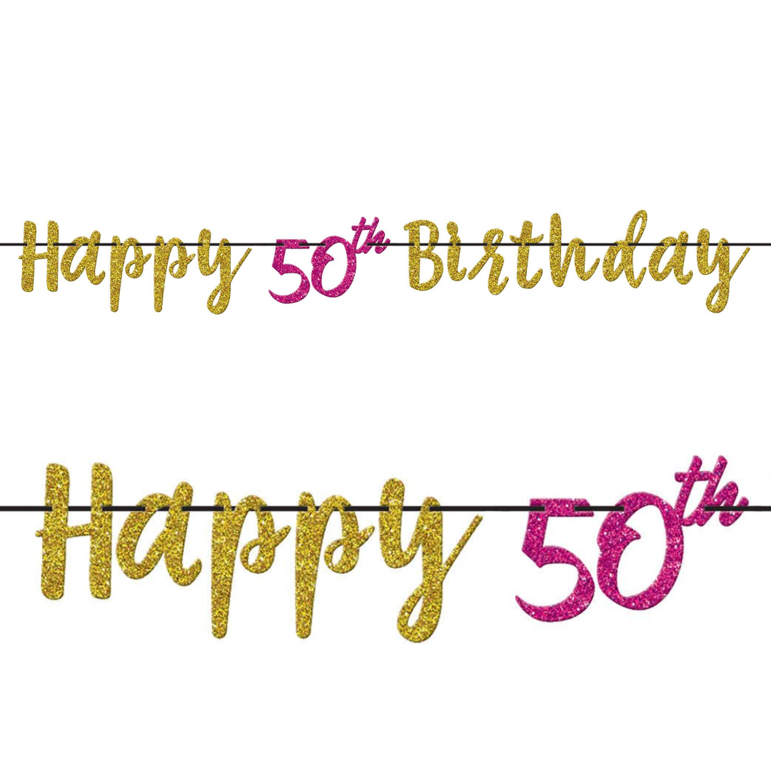 happy 50 gold pink