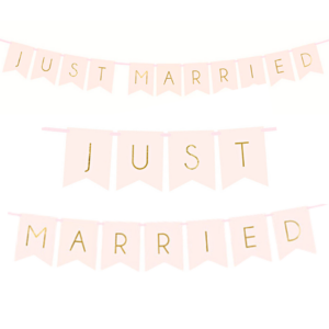 Just Married banneri - vaaleanpunainen-kulta