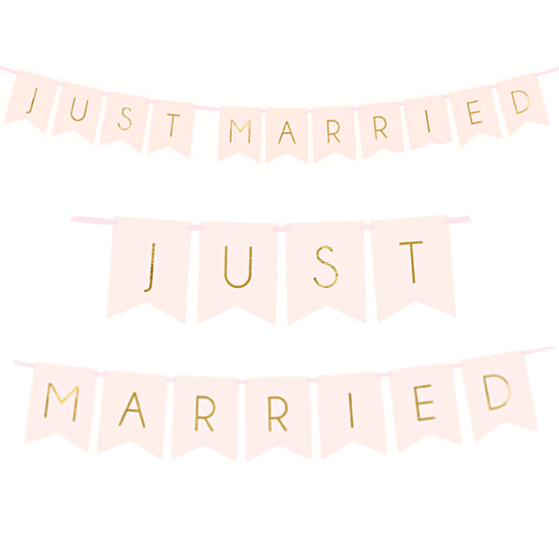 Just Married banneri - vaaleanpunainen-kulta