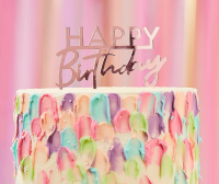 Happy Birthday kakkukoriste - ruusukulta akryyli
