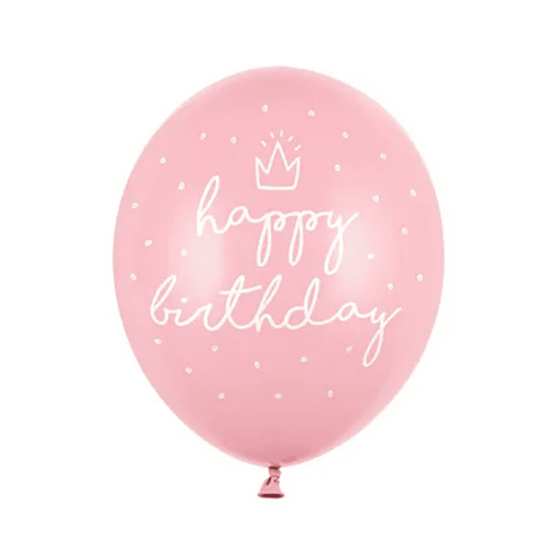 Ilmapallot Happy Birthday vaaleanpunainen, 6 kpl
