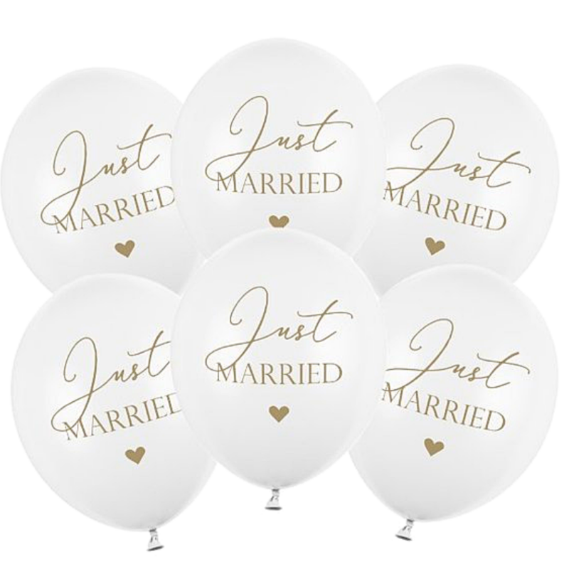 "Just Married" ilmapallot, 6 kpl - valkoinen