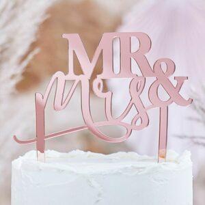 Mr & Mrs hääkakkukoriste ruusukulta