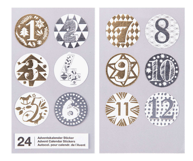 Numerotarrat 1 - 24 joulukalenteriin - hopea-kulta