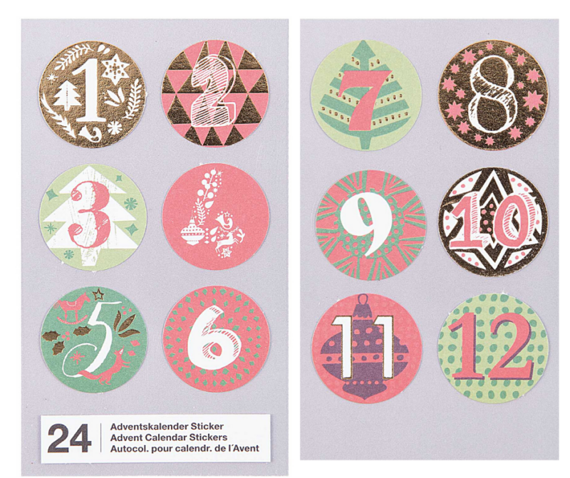 Numerotarrat 1 - 24 joulukalenteriin - moniväri